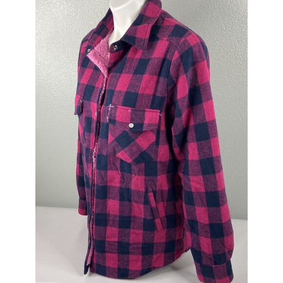 Blu Ivy Women Small Red Buffalo Plaid Jacket Pink Sherpa Lined Heavy NWT - Picture 4 of 9